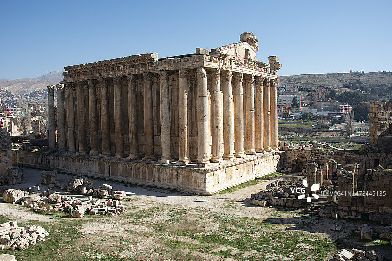 黎巴嫩贝卡谷地巴尔贝克太阳下的巴克斯神庙遗址图片素材