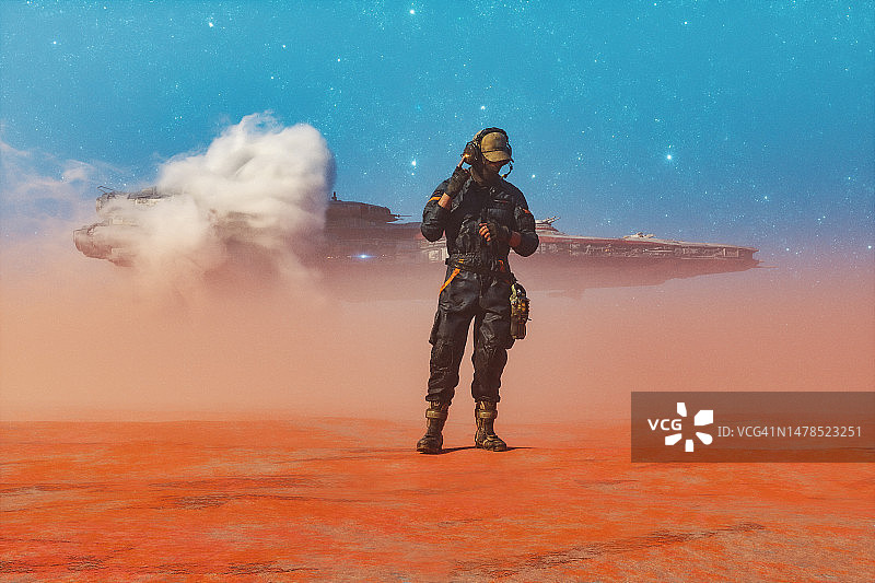 外星行星上的宇宙飞船着陆图片素材