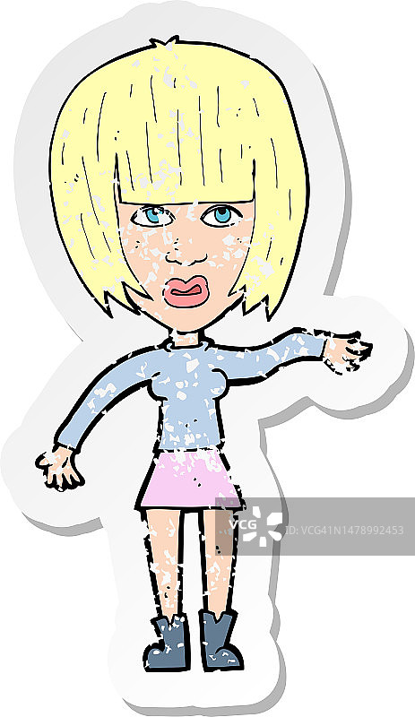 复古怀旧卡通女性挥手贴纸图片素材