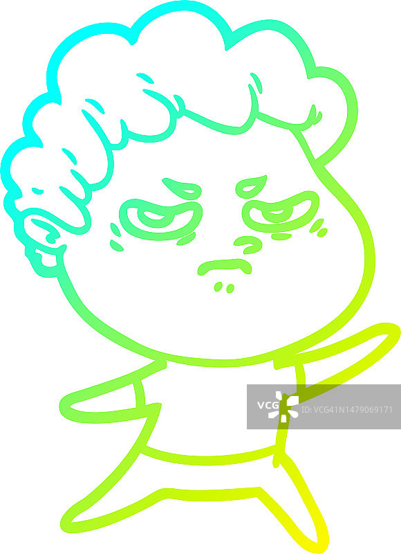 冷色渐变线条画：愤怒的卡通男人图片素材