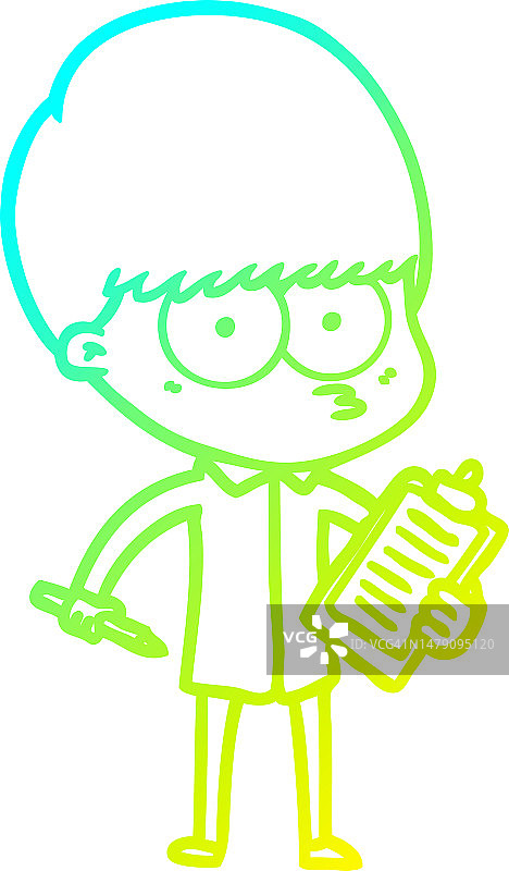 紧张的卡通男孩冷色渐变线条画图片素材