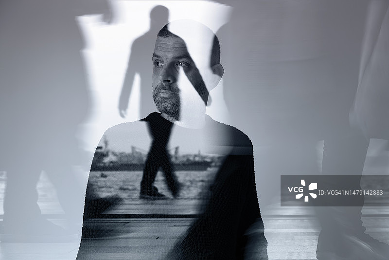 双重曝光男子肖像图片素材