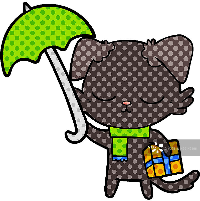 带着圣诞礼物的可爱卡通狗图片素材