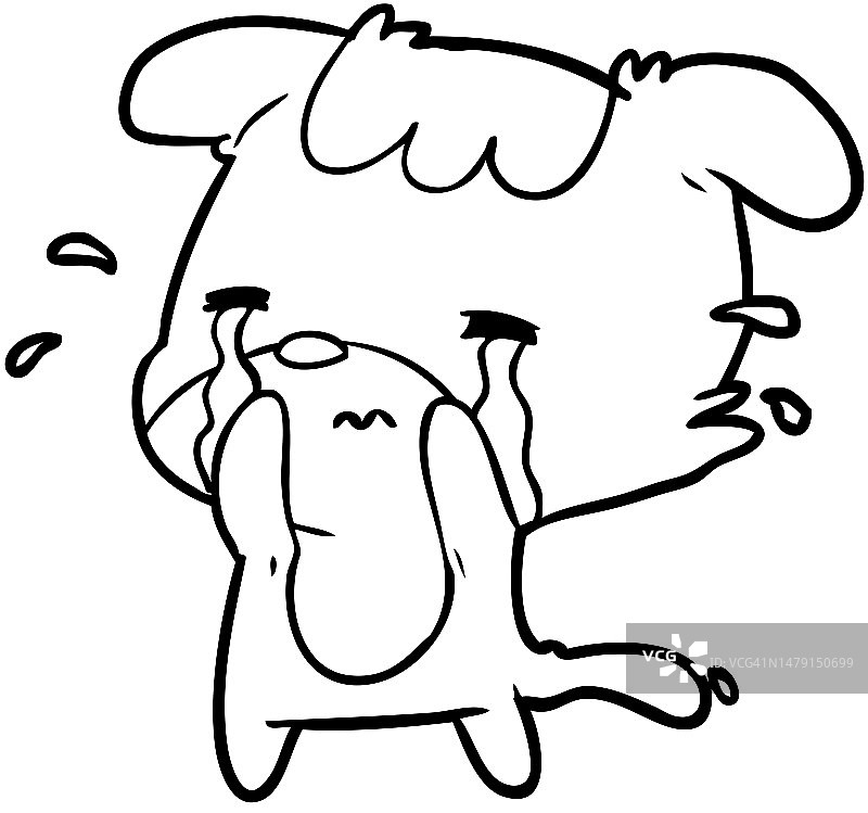 哭泣的悲伤小狗线条画图片素材