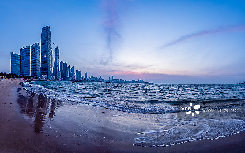 山东青岛海滨日出天际线图片素材