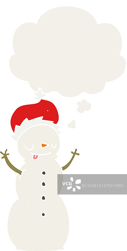 复古风格的卡通圣诞节雪人与气泡图片素材