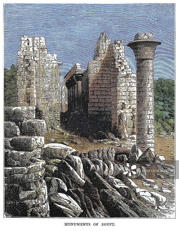 古埃及古迹老式雕刻插图图片素材