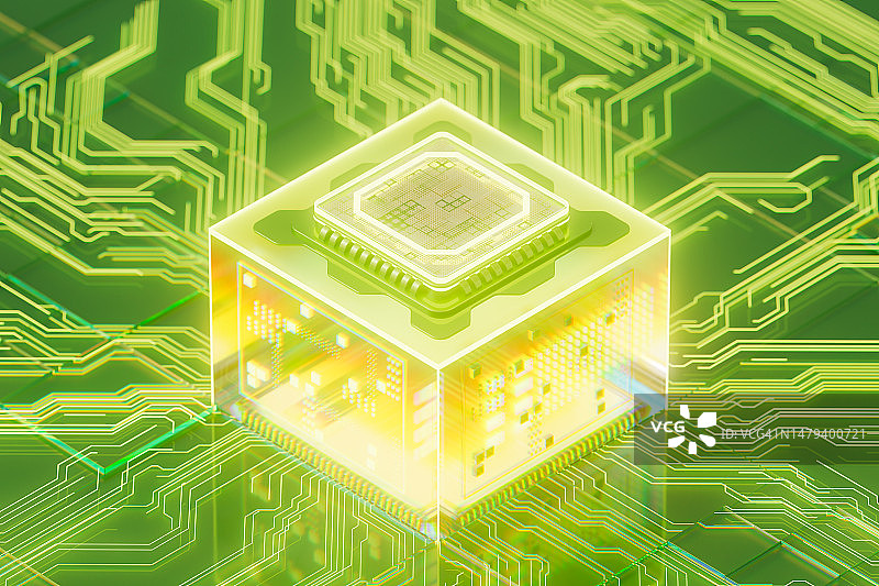 未来主义微芯片与数字数据流图片素材