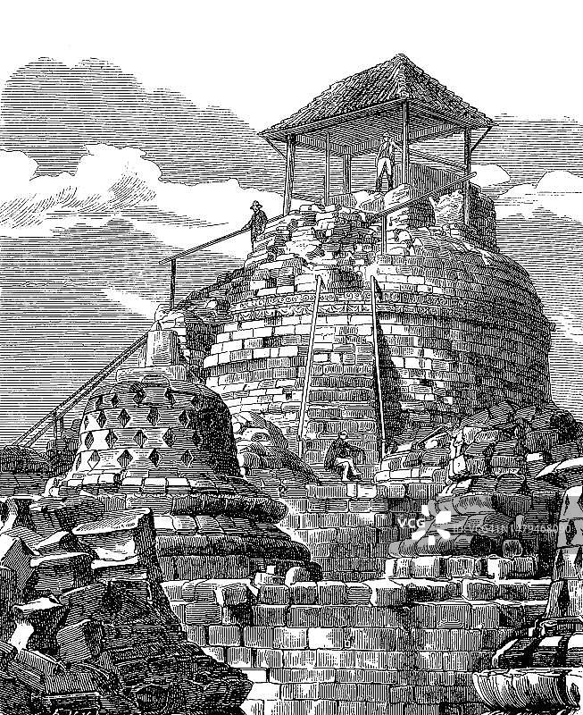 印尼中爪哇马格朗婆罗浮屠顶部（19世纪修复再版）图片素材