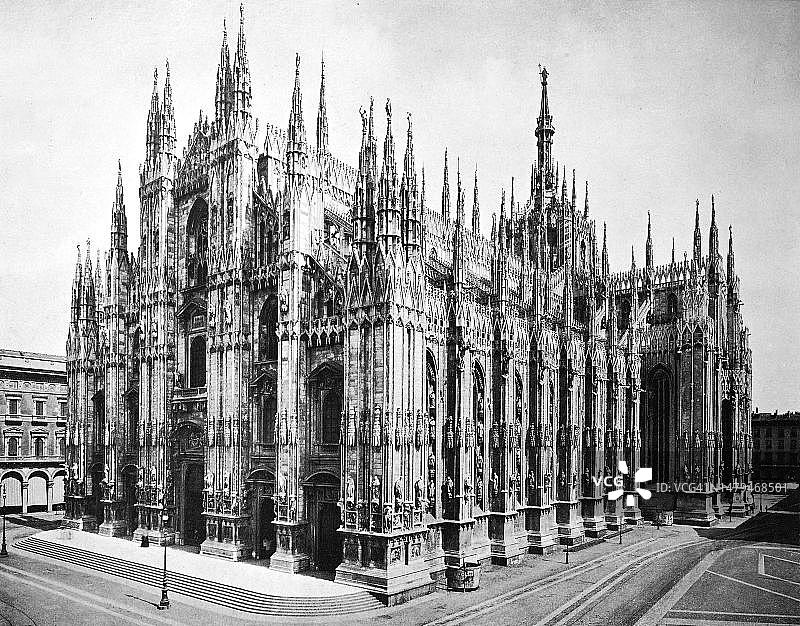 米兰大教堂的历史照片（约1880年），意大利，19世纪原件的数字修复复制品，确切的原始日期未知图片素材
