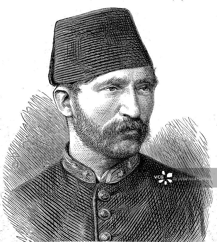 苏莱曼帕夏，奥斯曼士兵，土耳其多瑙河土耳其军队，历史照片，19世纪原版数字修复复制品，确切原始日期未知图片素材