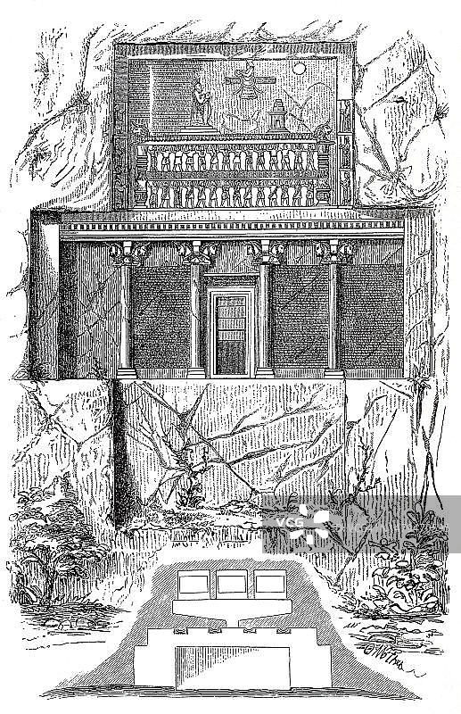 达里乌斯一世的岩石陵墓,位于伊朗的纳克什·鲁斯塔姆,1882年,历史照片,19世纪原创艺术品的数字修复复制品,确切的原始日期未知图片素材