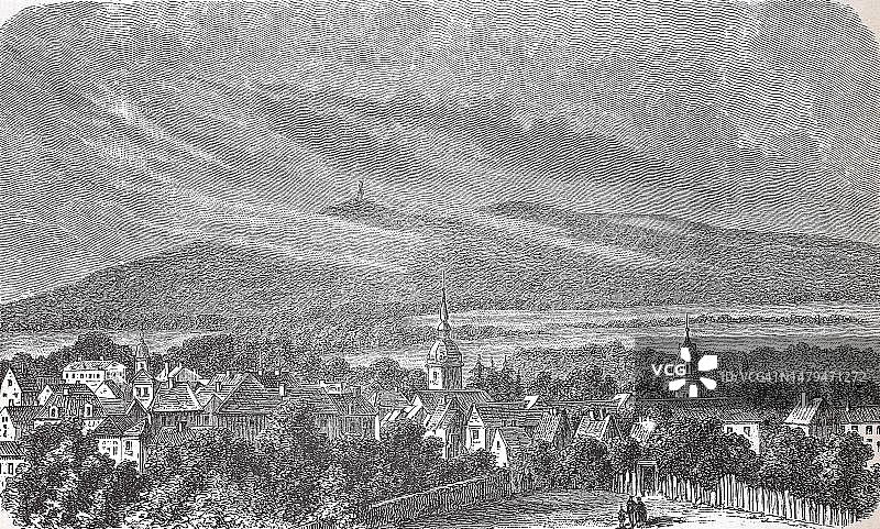 代特莫尔德和森讷,可欣赏阿米尼乌斯纪念碑,赫尔曼纪念碑,1880年,北莱茵-威斯特法伦州,德国,历史照片,19世纪原版数字化修复,确切的原始日期未知图片素材