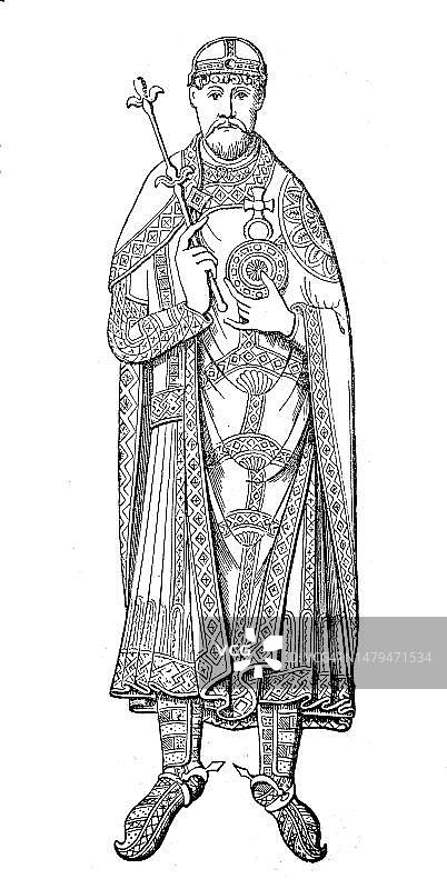 12世纪的文化状态：梅尔斯堡大教堂中鲁道夫·冯·施瓦本的墓碑，德国，历史照片，19世纪原始作品的数字修复复制品，确切的原始日期未知图片素材