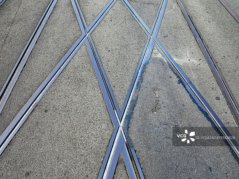 瑞士日内瓦市有轨电车轨道特写图片素材