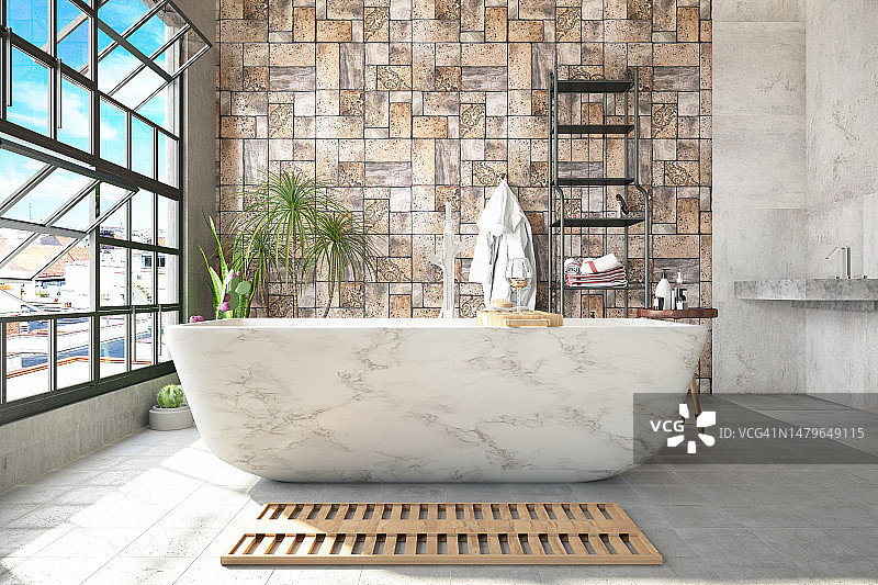 带大理石浴缸的阁楼浴室图片素材