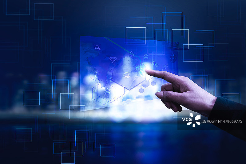 元宇宙概念合成图像。具有信息数据的未来主义监视器图片素材