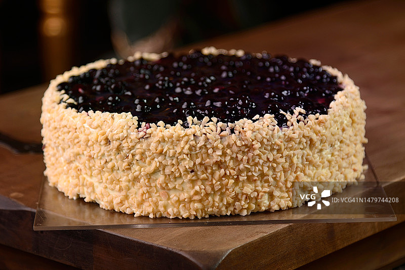 蓝莓奶油杏仁派特写图片素材