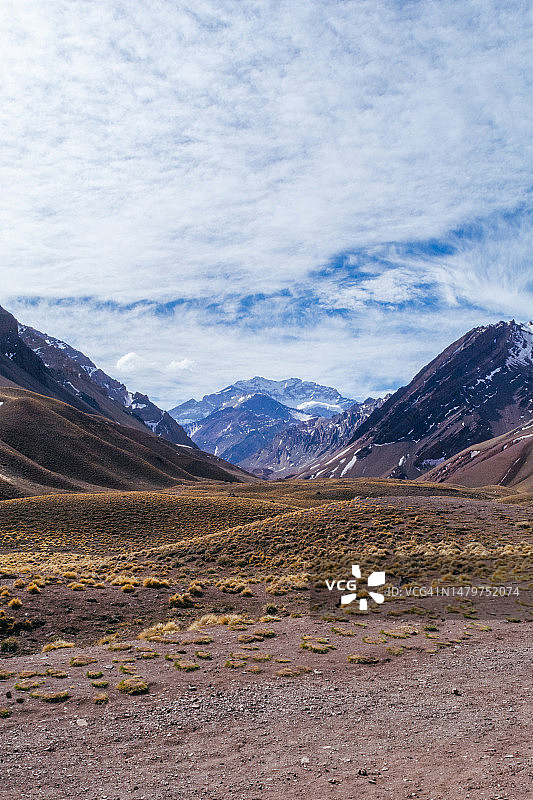雪山天空美景，阿根廷门多萨省阿空加瓜山图片素材