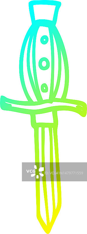 卡通纹身匕首符号的冷色渐变线条画图片素材