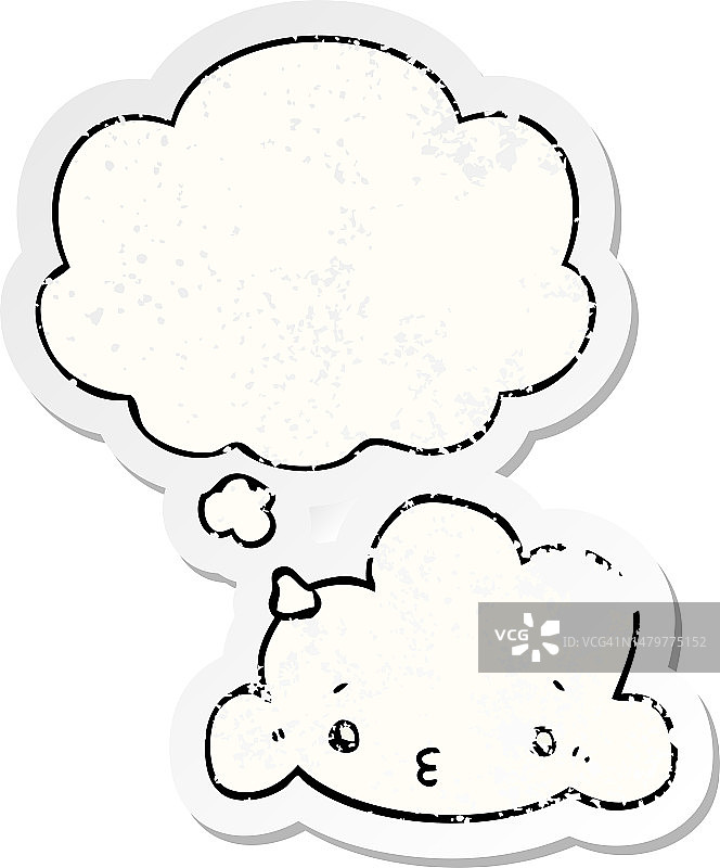 带有思考泡泡的可爱卡通云彩磨损贴纸图片素材