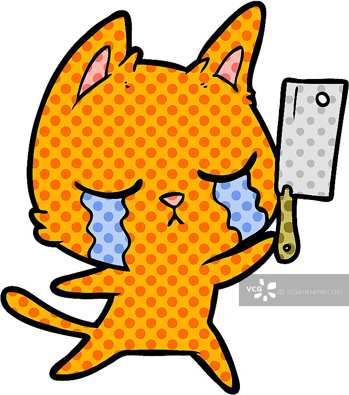 拿着切肉刀的哭泣卡通猫图片素材