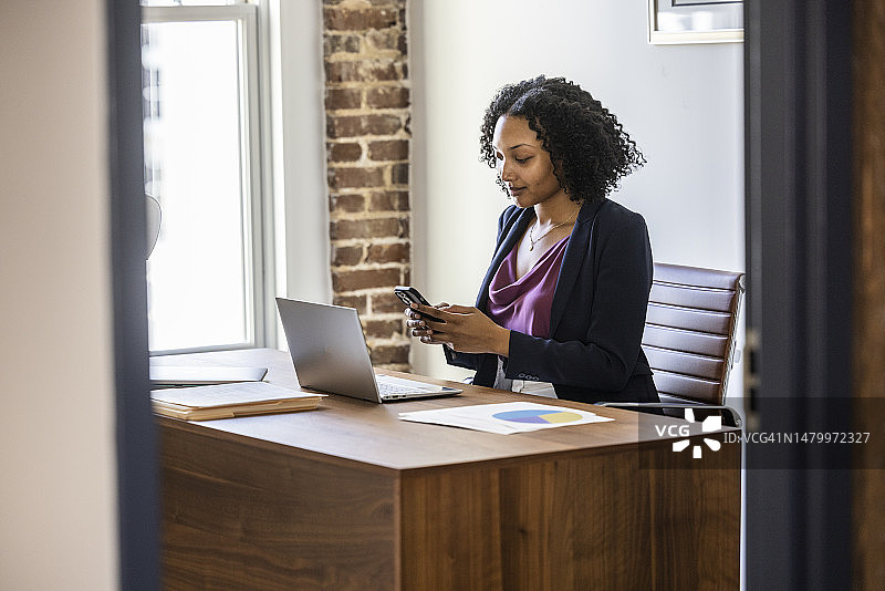 女商人在现代办公室办公图片素材