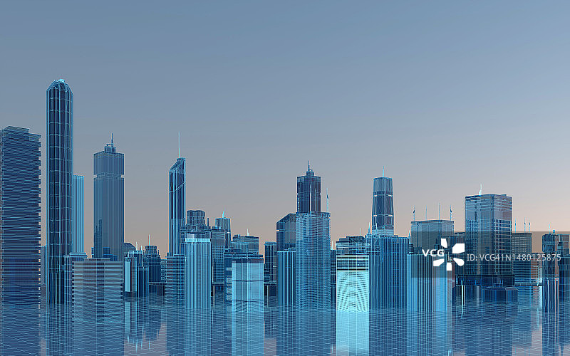 蓝色数据3D城市建筑图片素材