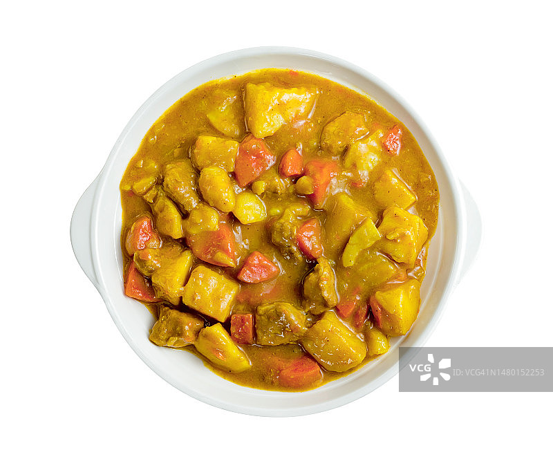 白底盘装猪肉咖喱（含裁剪路径，罗马尼亚克拉约瓦）图片素材