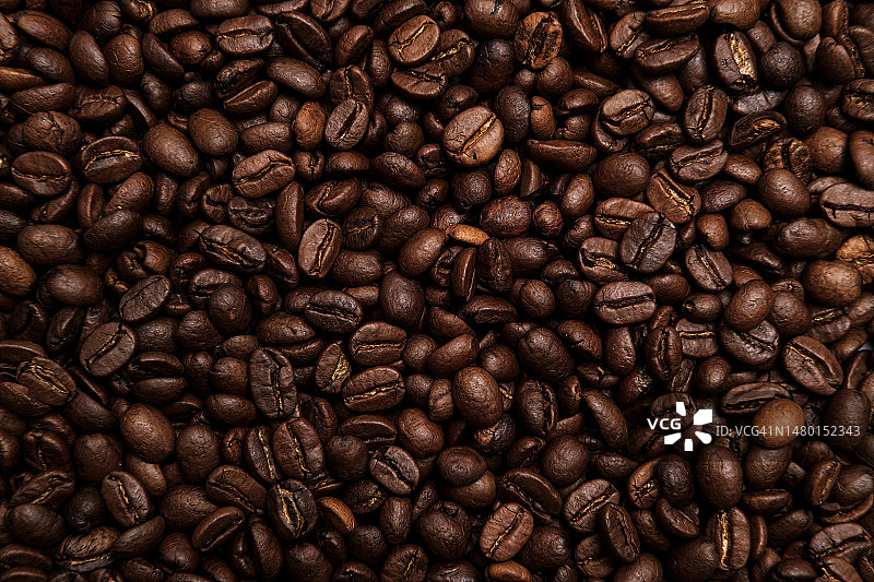 烘焙咖啡豆的精美背景，留白，顶视图，罗马尼亚克拉约瓦图片素材