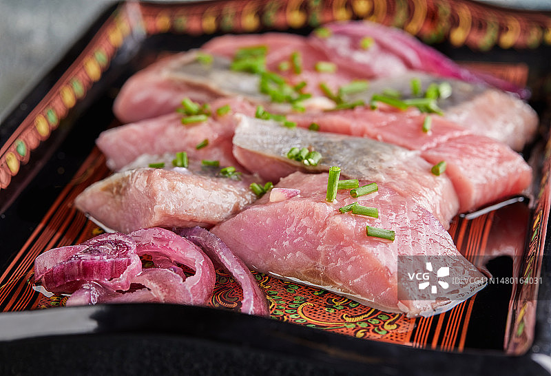 托盘中肉类特写，罗马尼亚图片素材