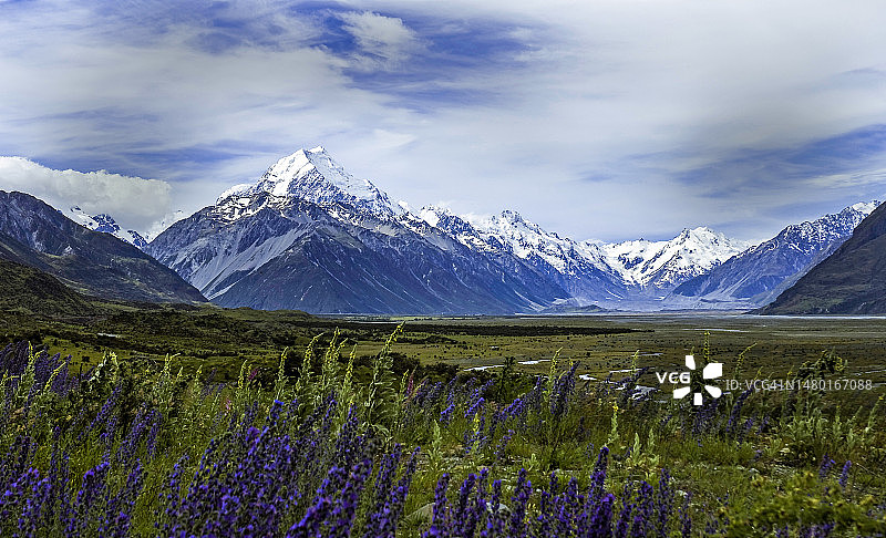 新西兰库克山国家公园胡克谷步道雪山美景图片素材