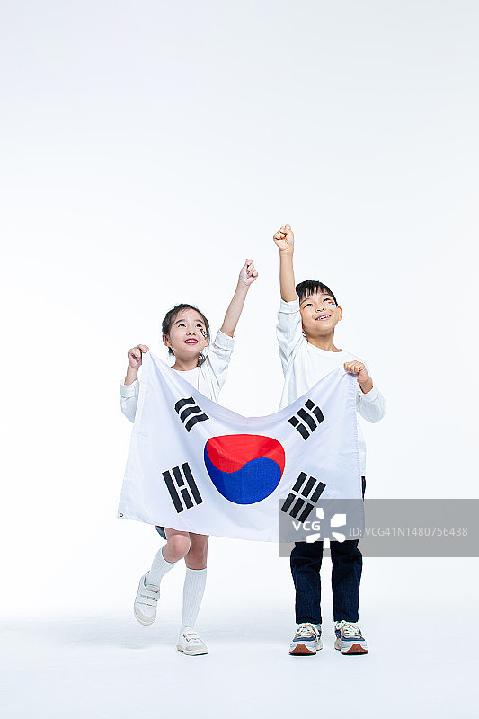 儿童，男孩，女孩，太极旗，爱国主义，解放日图片素材