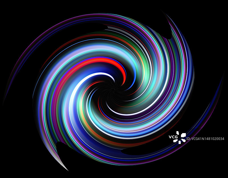 黑色背景上的抽象彩色螺旋光轨图片素材