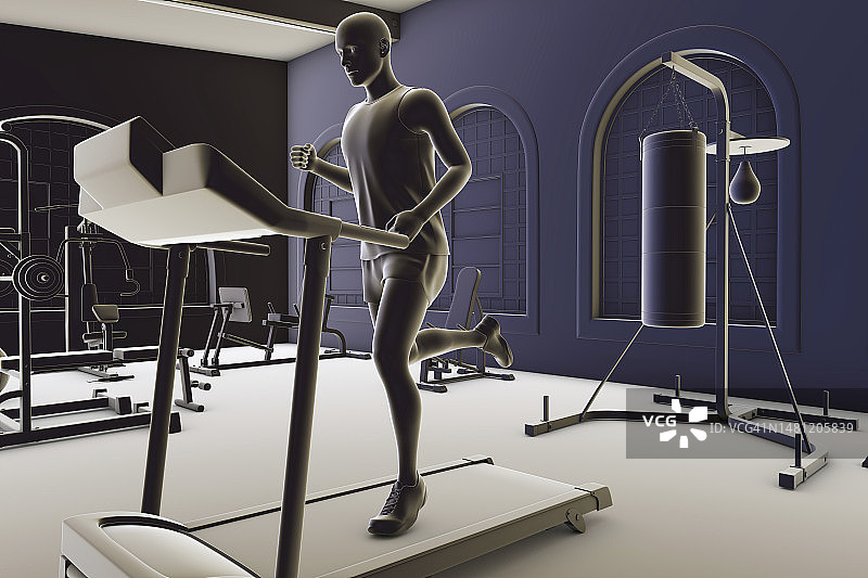 在跑步机上奔跑的男子，插画图片素材