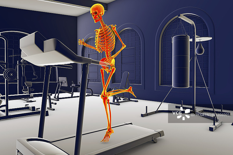 在跑步机上跑步的骨骼插图图片素材