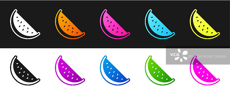 西瓜图标在黑白背景上隔离的组合矢量图图片素材
