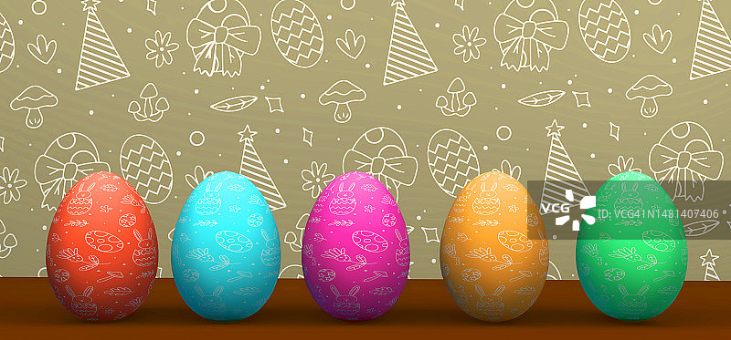 彩色复活节彩蛋特写，白色背景图片素材