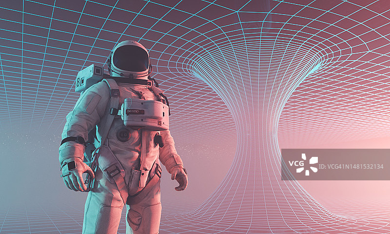 人工虫洞旁的宇航员图片素材