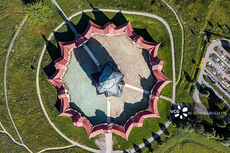 捷克共和国内波穆克的圣约翰朝圣教堂联合国教科文组织遗址航拍图片素材