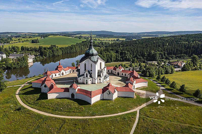 捷克共和国内波穆克的圣约翰朝圣教堂联合国教科文组织遗址航拍图片素材