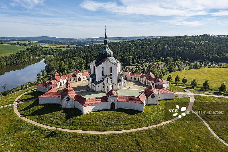 捷克共和国内波穆克的圣约翰朝圣教堂联合国教科文组织遗址航拍图片素材