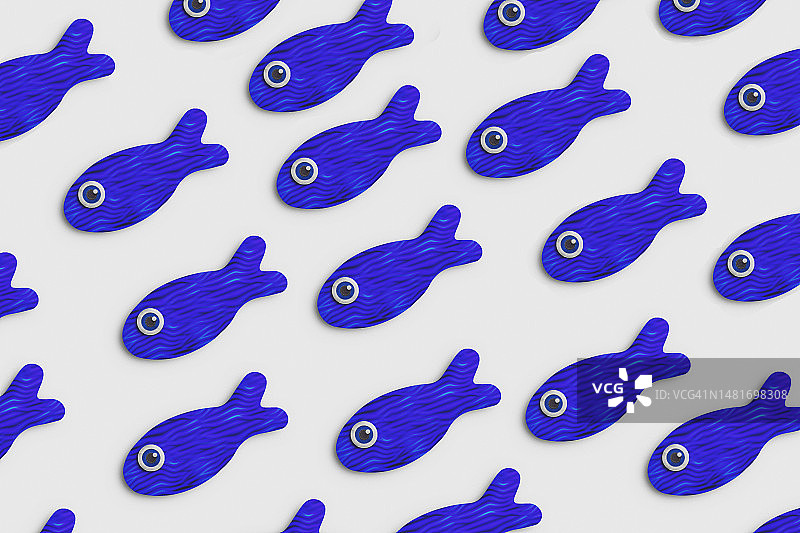 白色背景上的鱼类无缝图案，手绘水彩鱼类剪贴画图片素材