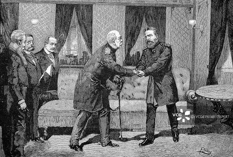 1888年腓特烈三世皇帝与俾斯麦首相在莱比锡会面图片素材