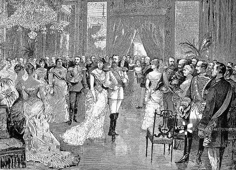 1884年11月西班牙马德里王室的弗雷德里克·威廉王储（数字修复的19世纪原版）图片素材