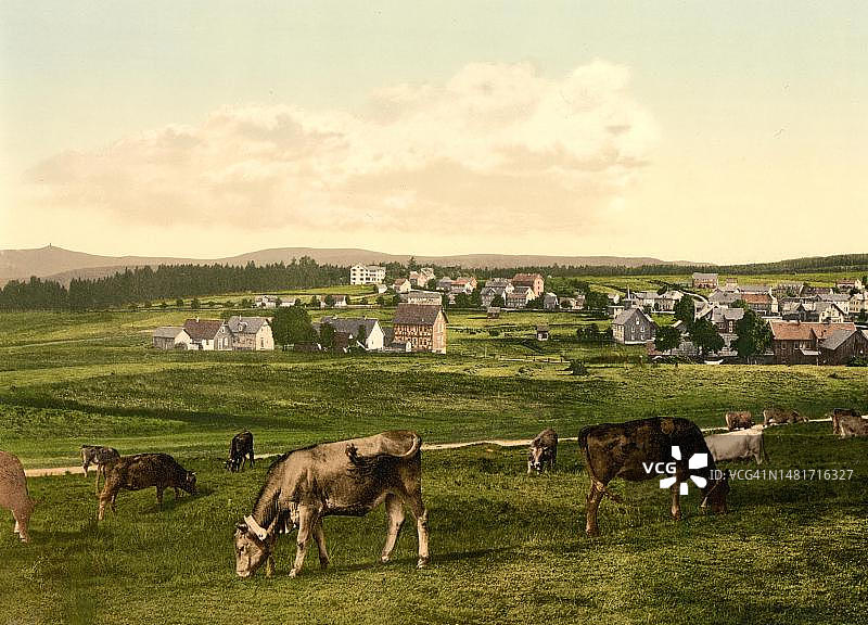 德国图林根州奥伯霍夫19世纪90年代的老照片数字修复版图片素材