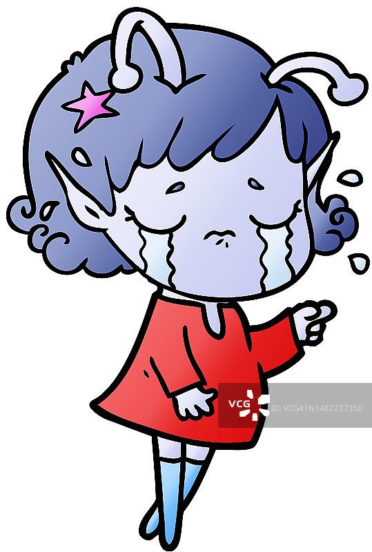 卡通哭泣的外星女孩图片素材