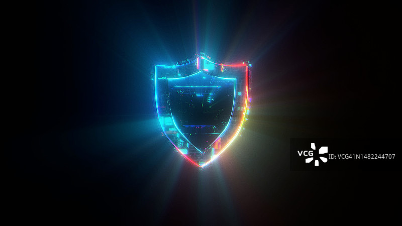 互联网网络安全概念：黑色背景上的数字盾牌图标图片素材