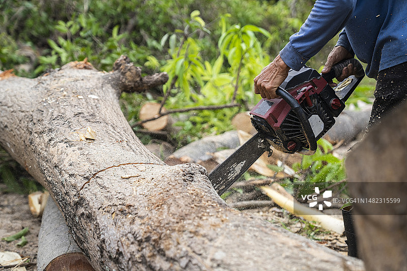 在森林里手持链锯的男人图片素材