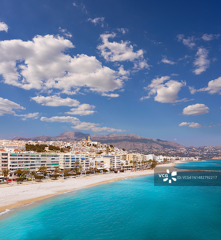 阿利坎特阿尔特亚海滩夏季地中海航拍景观图片素材